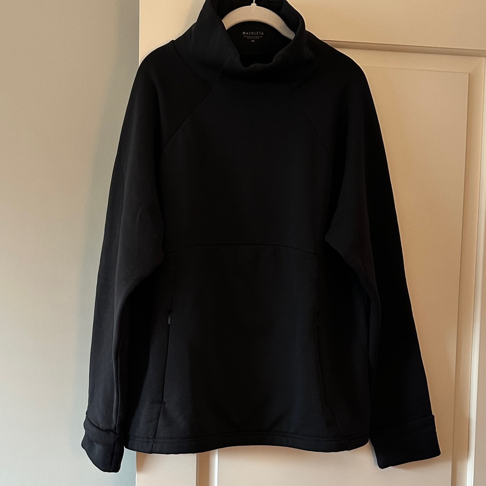 Athleta Black Mock Neck Top pullover with cowl neck and zipper pockets